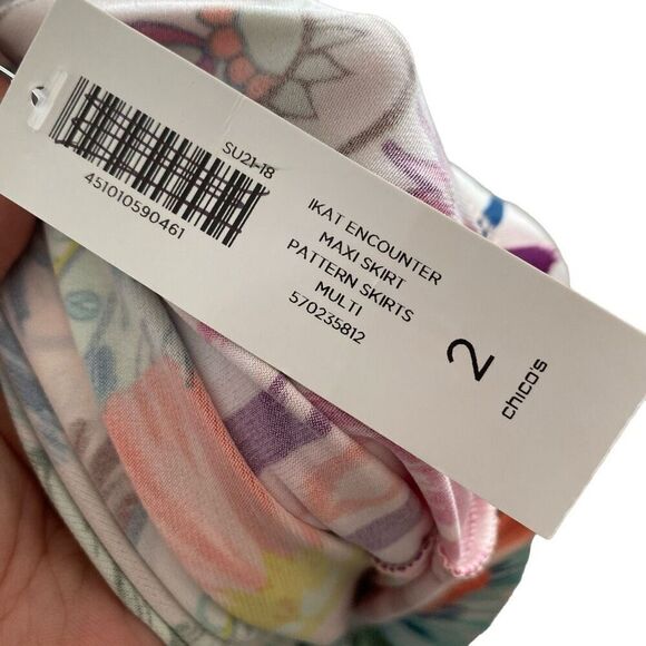 NEW Chicos Ikat Tropical Maxi Skirt Womens Size 2 US 10/12 Large Pull On Elastic - Picture 6 of 8